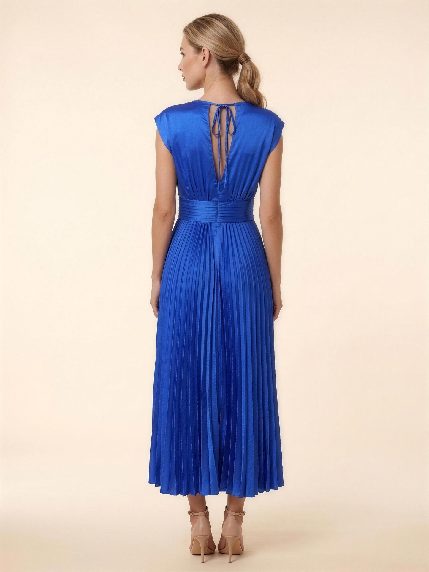 Pleated Satin Beach Midi Dress - Blue