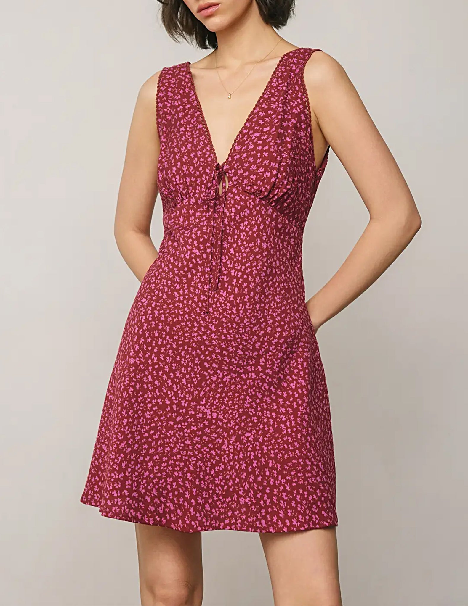 Print Babydoll Mini Dress - Berry