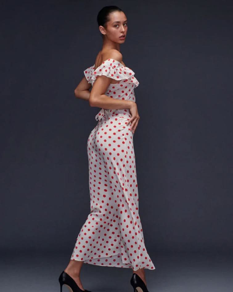 Women's Wedding Guest Polka Dot Off Shoulder Maxi Dress - product image 1