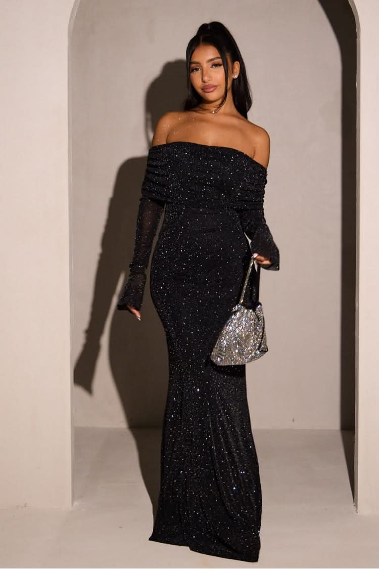 Women's Prom Off Shoulder Glitter Maxi Dress - product image 1