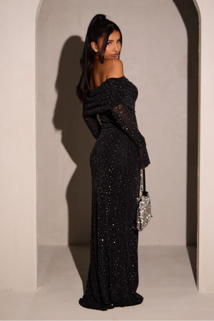 Women's Prom Off Shoulder Glitter Maxi Dress - product image 3