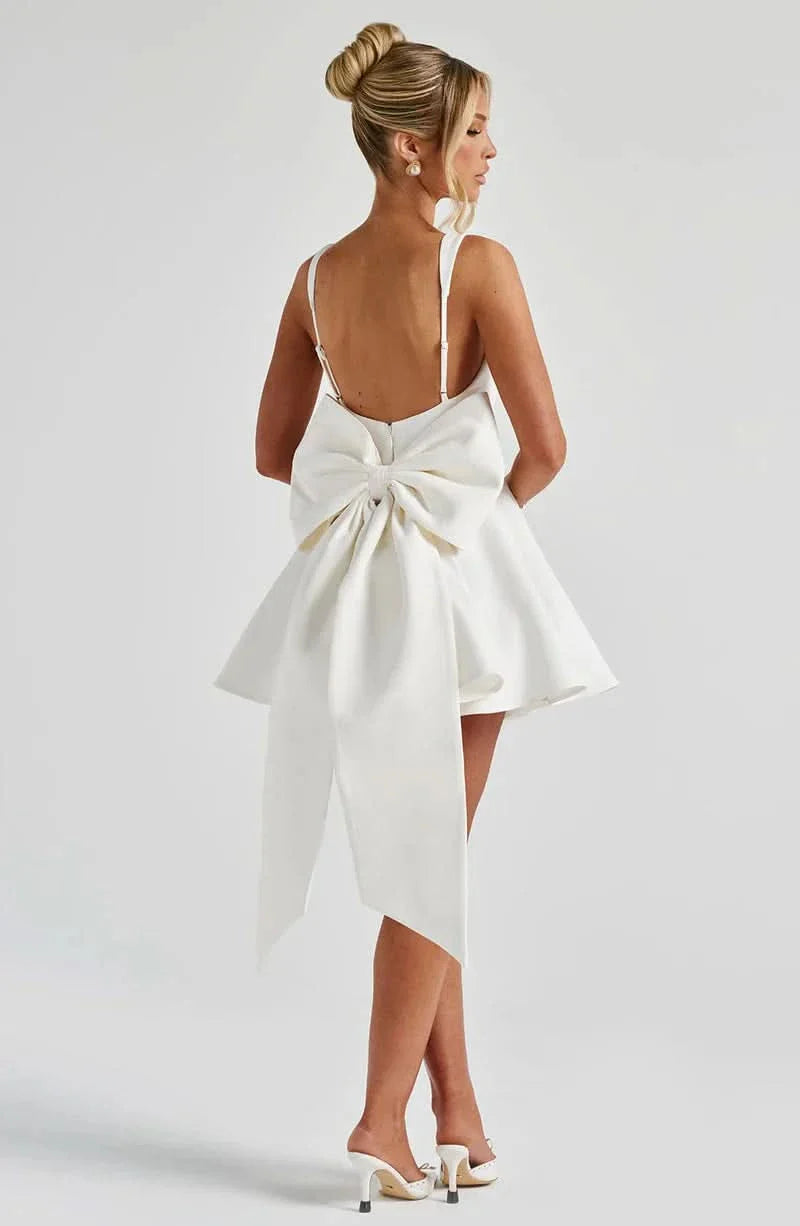 Women's Cocktail Bow Mini Square Neck Skater Dress - product image 8