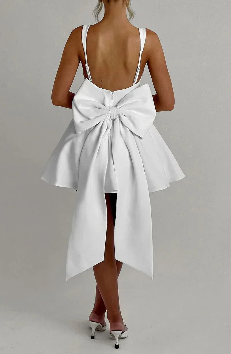 Women's Cocktail Bow Mini Square Neck Skater Dress - product image 9