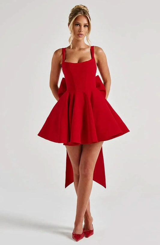 Women's Cocktail Bow Mini Square Neck Skater Dress - product image 1