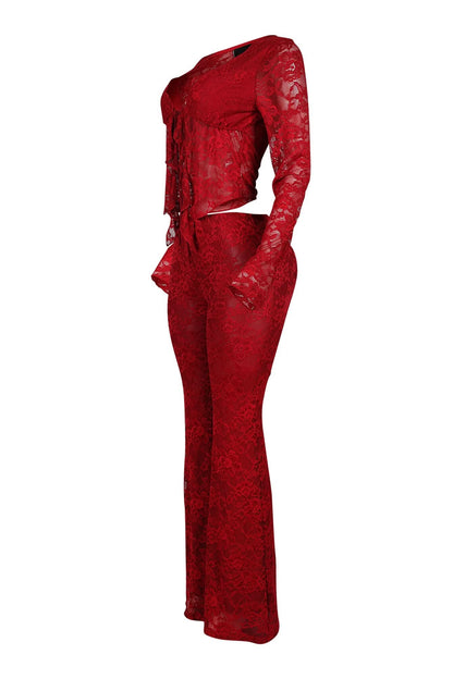 Red Lace Ruffle Two Piece Set
