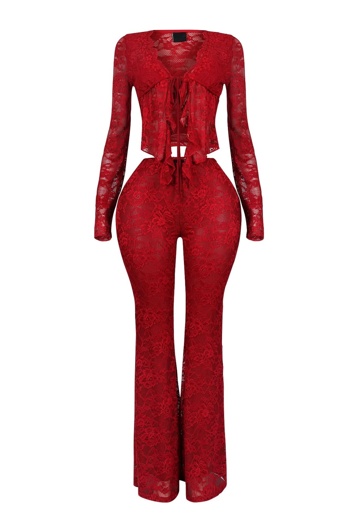 Red Lace Ruffle Two Piece Set