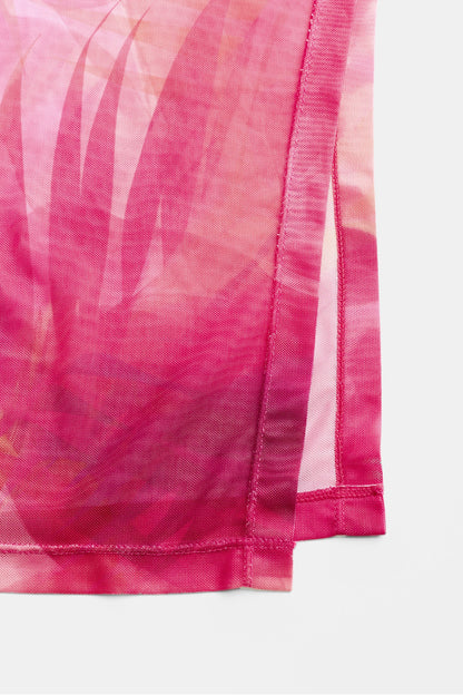One Shoulder Pink Coral Print Maxi Dress