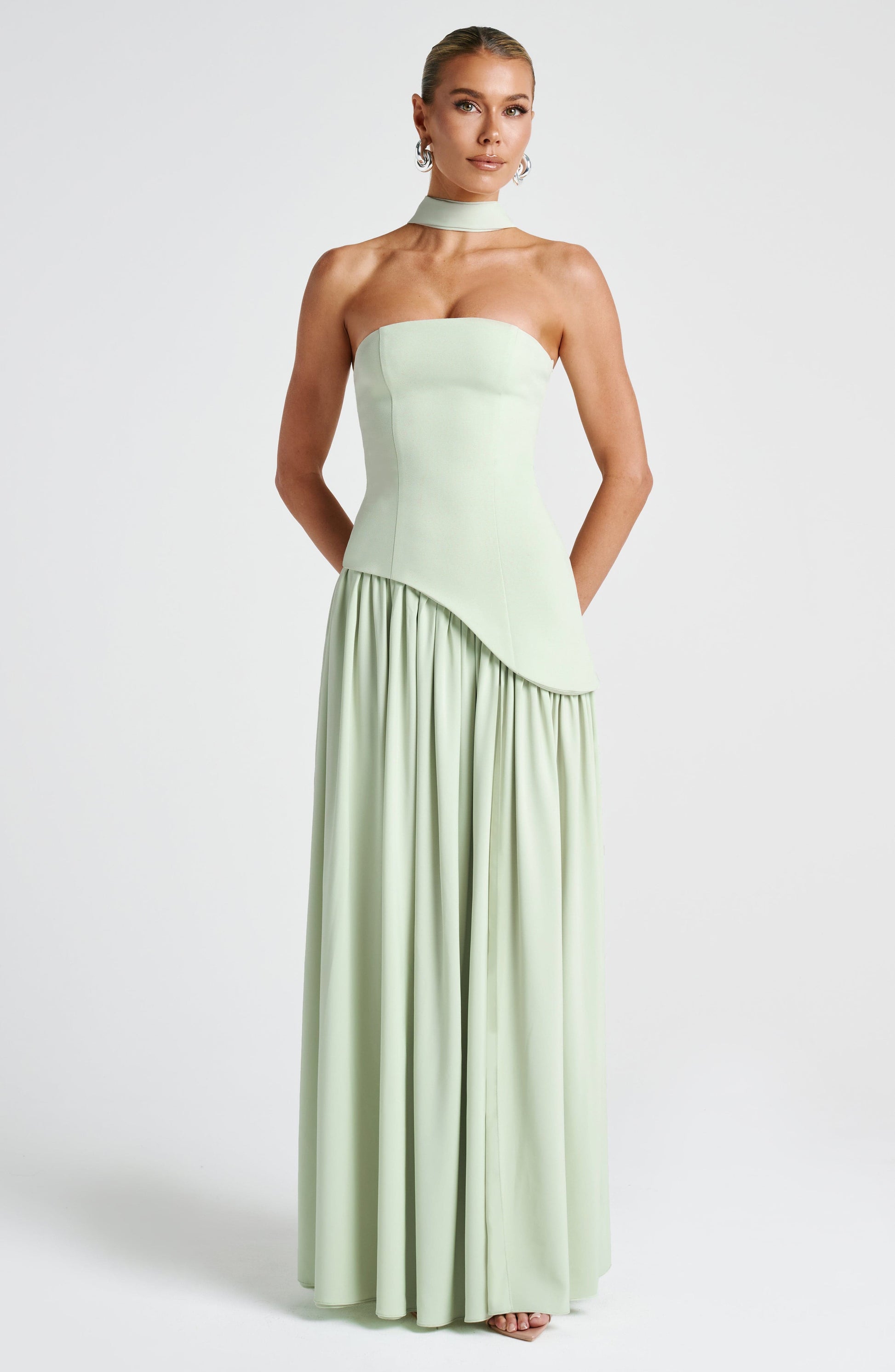 Strapless Choker Slit Maxi Dress - White