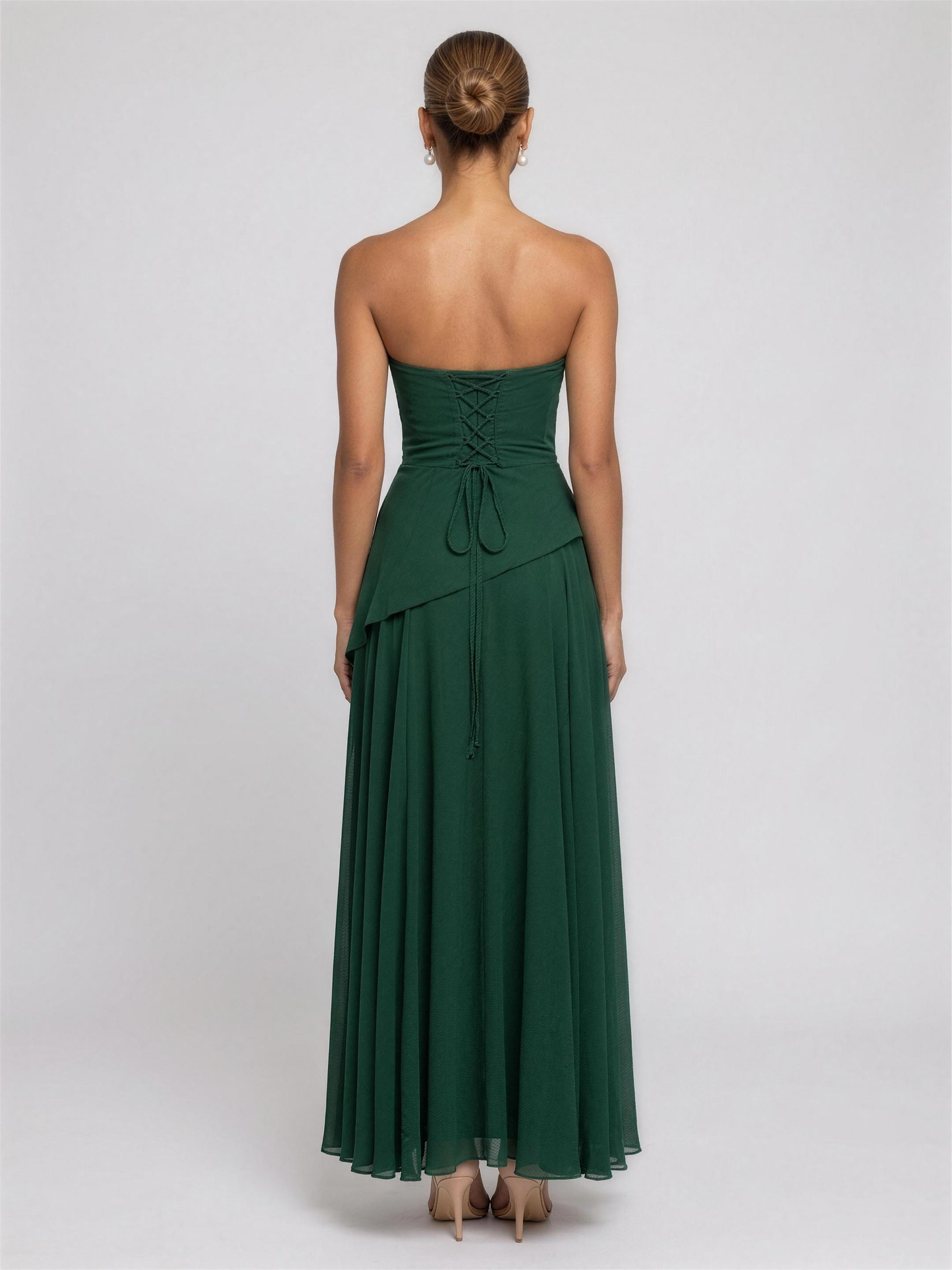 Strapless Corset Chiffon Cocktail Maxi Dress - Emerald
