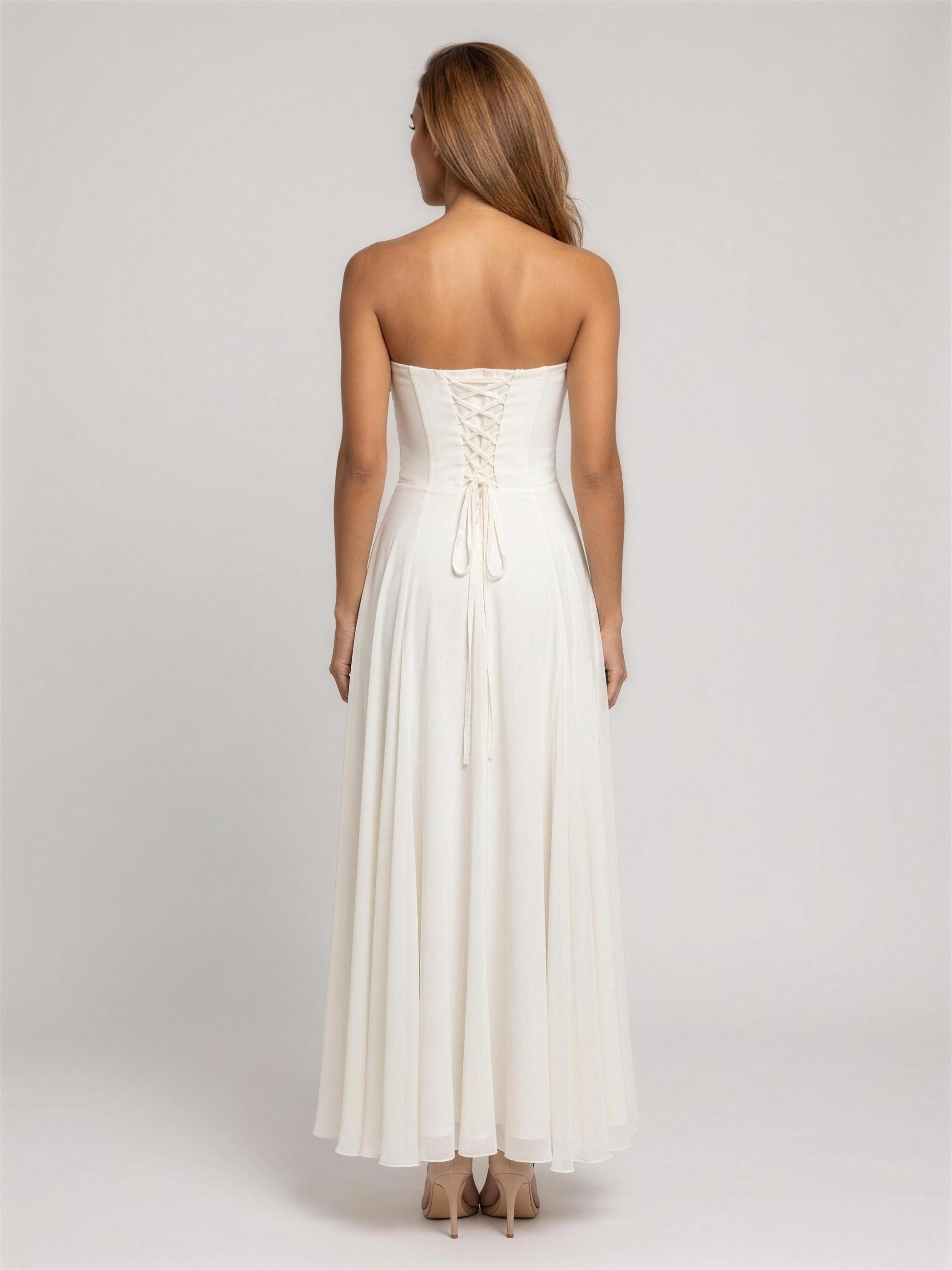 Strapless Corset Chiffon Cocktail Maxi Dress - Ivory