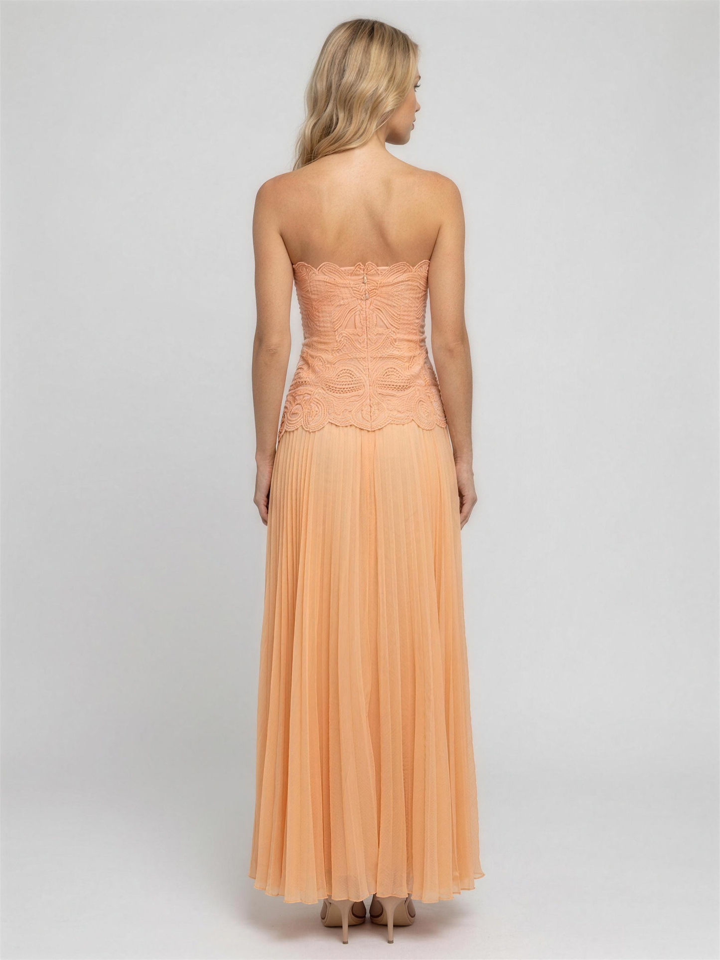 Strapless Corset Chiffon Semi Formal Maxi Dress - Peach