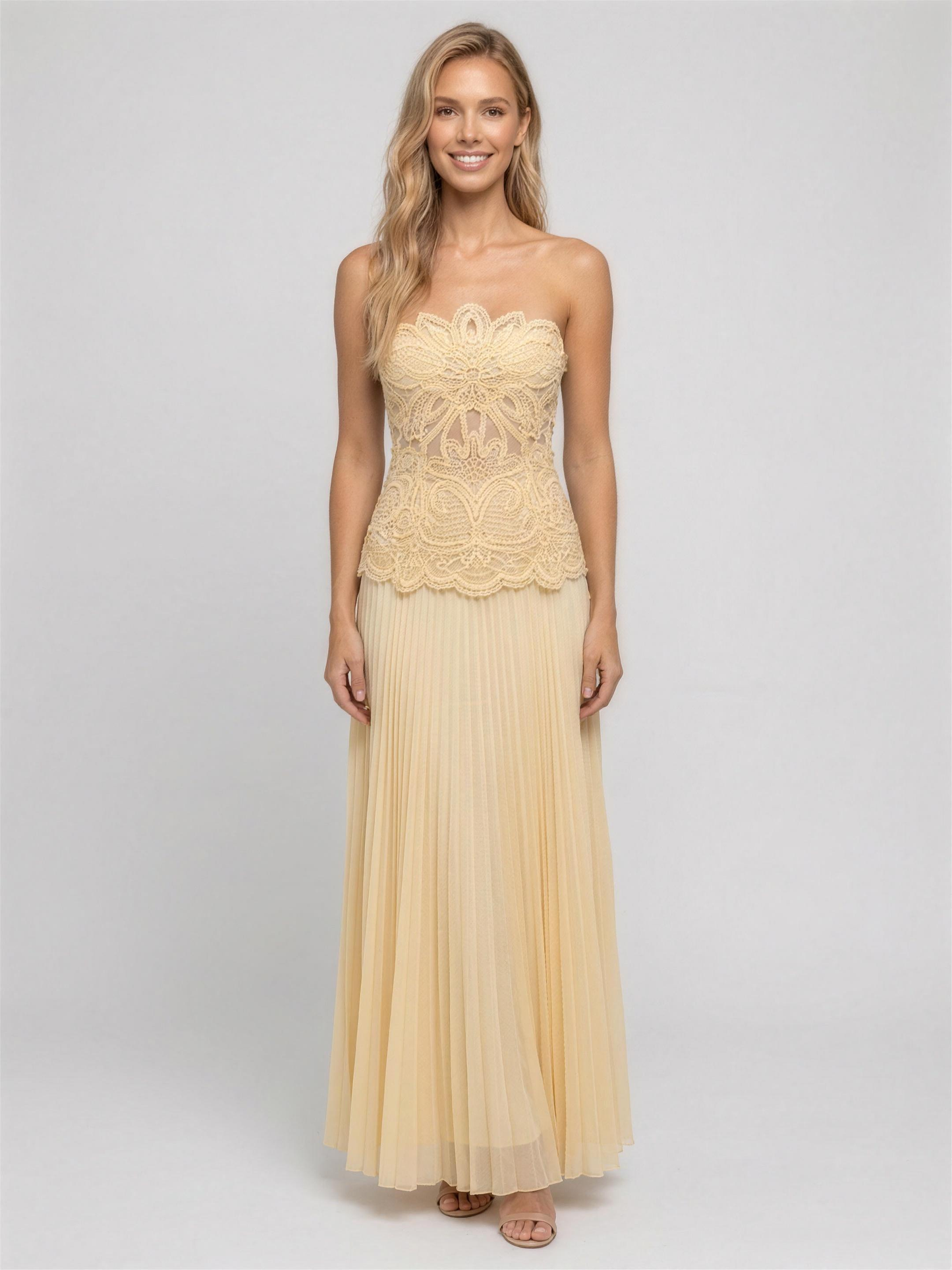 Strapless Corset Chiffon Semi Formal Maxi Dress - Buttermilk