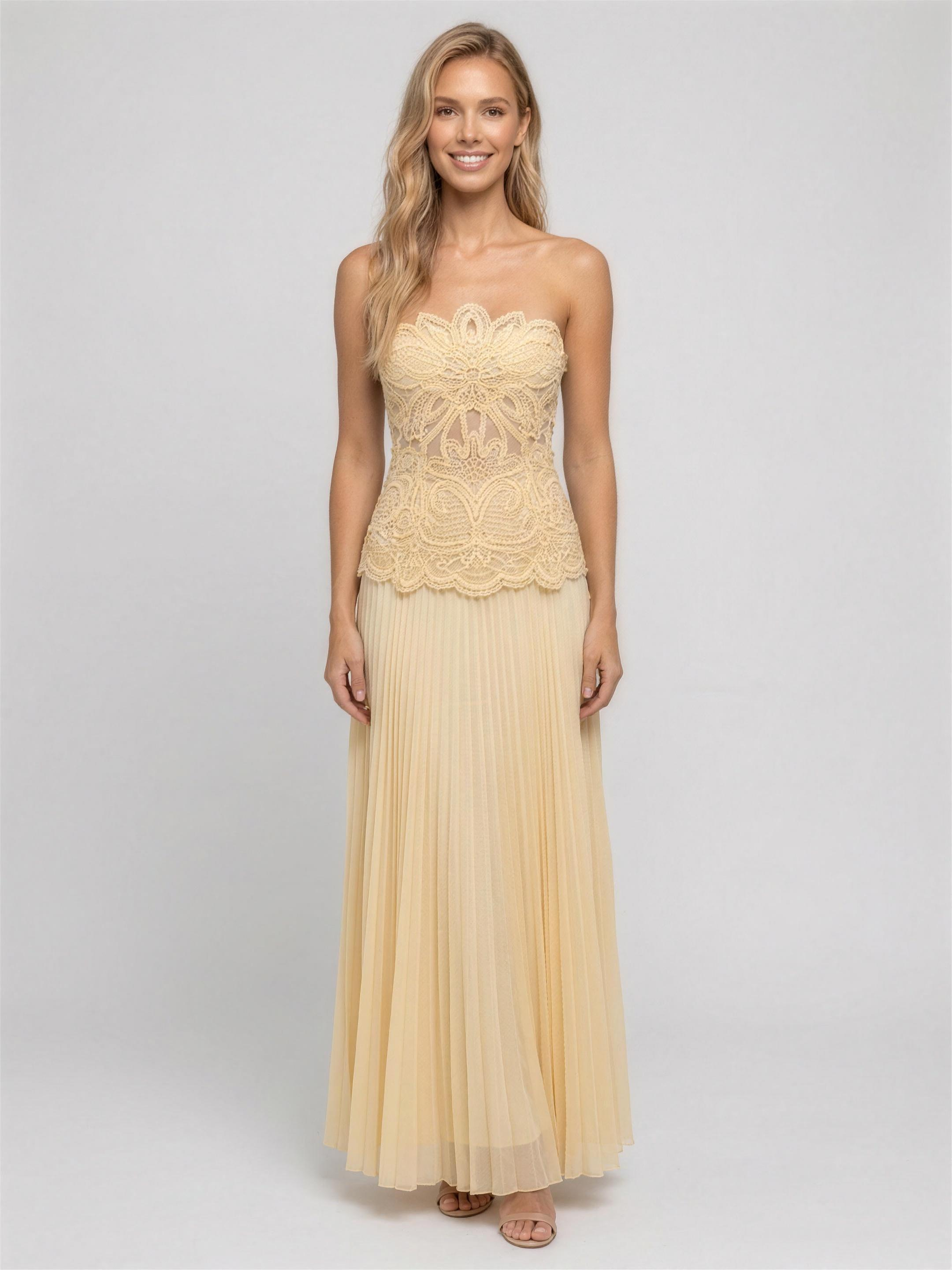 Strapless Corset Chiffon Semi Formal Maxi Dress - Buttermilk