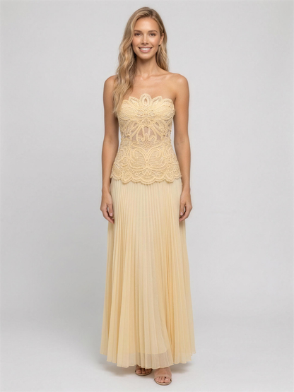 Strapless Corset Chiffon Semi Formal Maxi Dress - Buttermilk