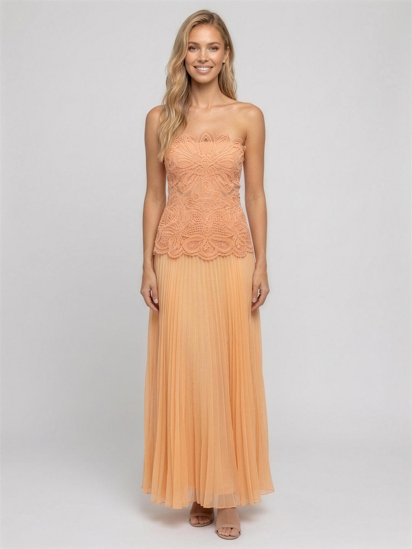 Strapless Corset Chiffon Semi Formal Maxi Dress - Soft Peach