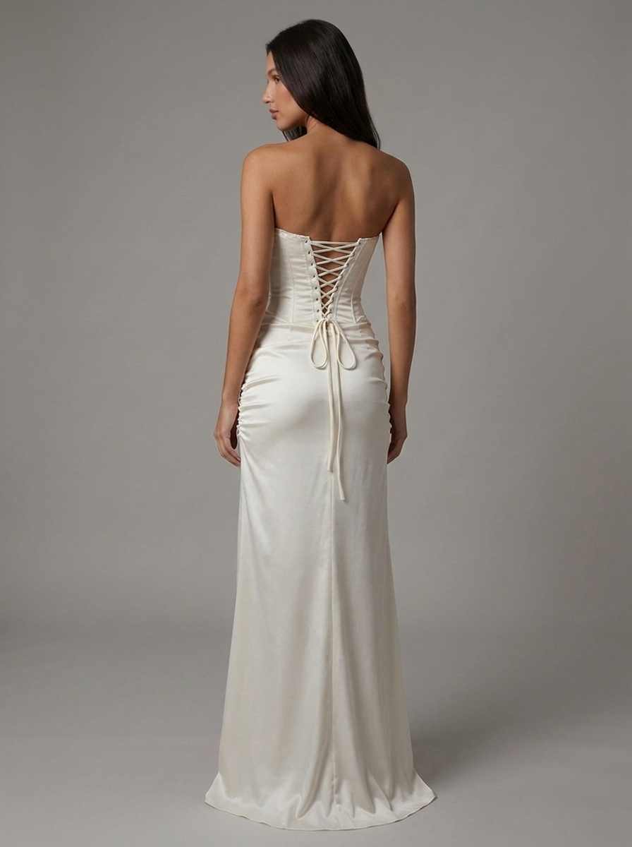 Strapless Corset Lace Rehearsal Dinner Maxi Dress
