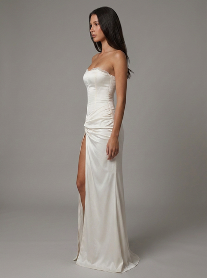 Strapless Corset Lace Rehearsal Dinner Maxi Dress