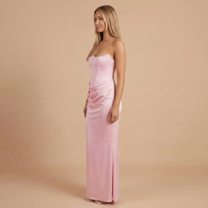 Strapless Corset Satin Maxi Dress