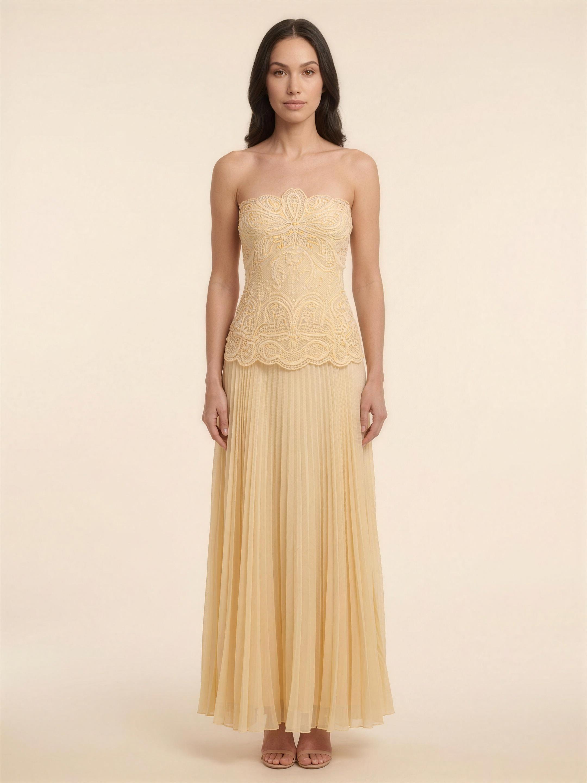 Strapless Pleated Chiffon Maxi Dress - Buttermilk