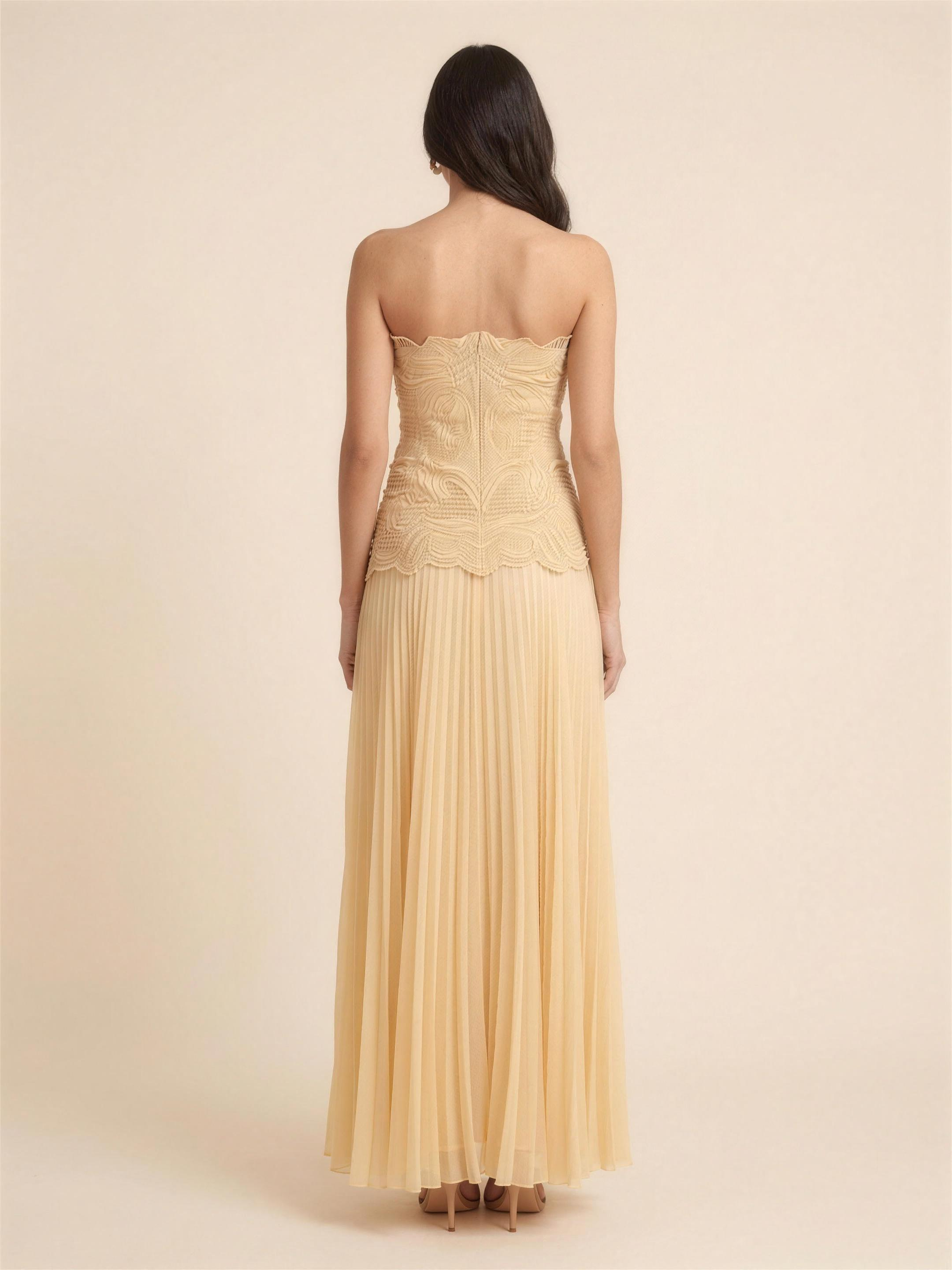 Strapless Pleated Chiffon Maxi Dress