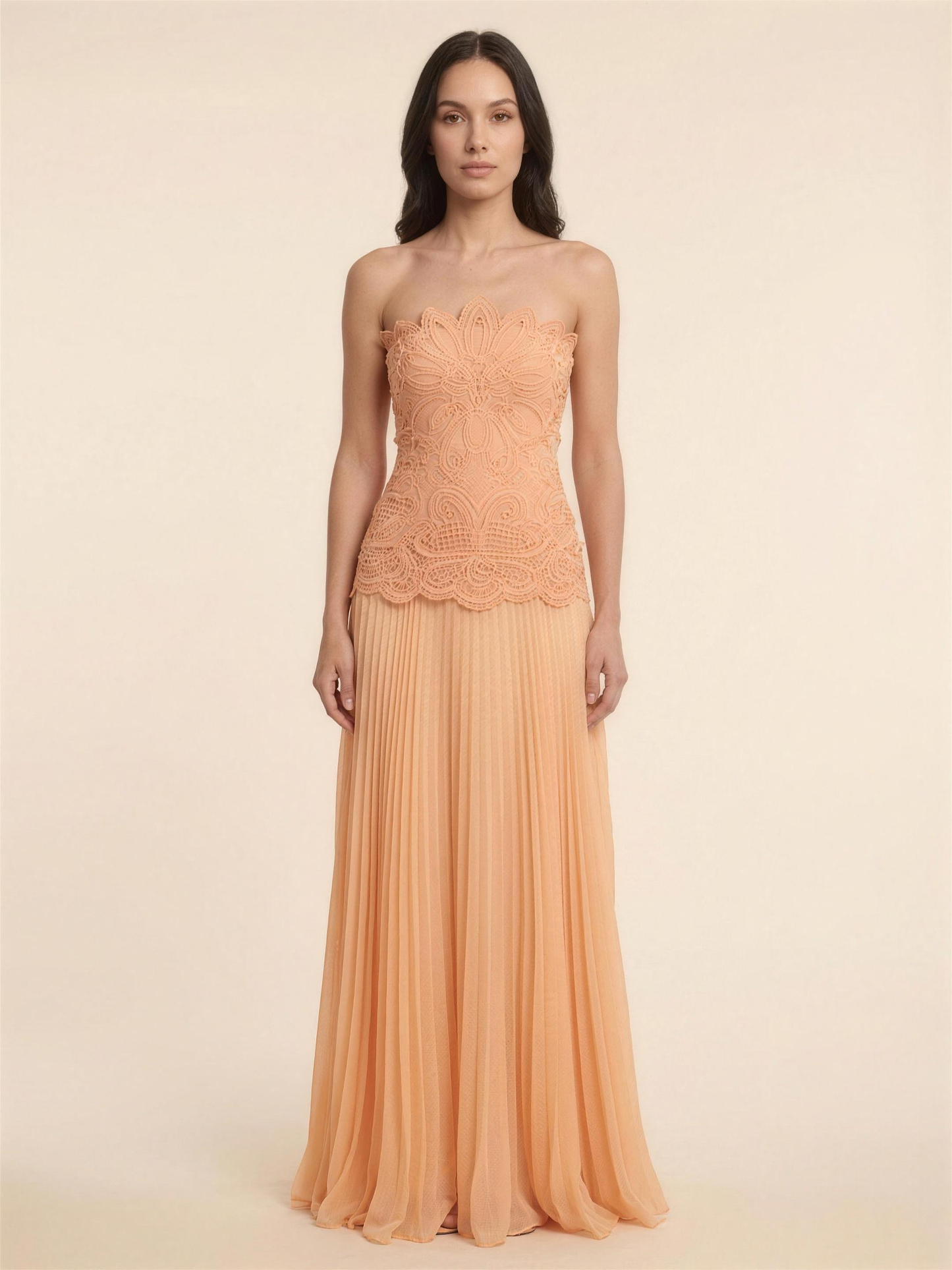 Strapless Pleated Chiffon Maxi Dress - Soft Peach