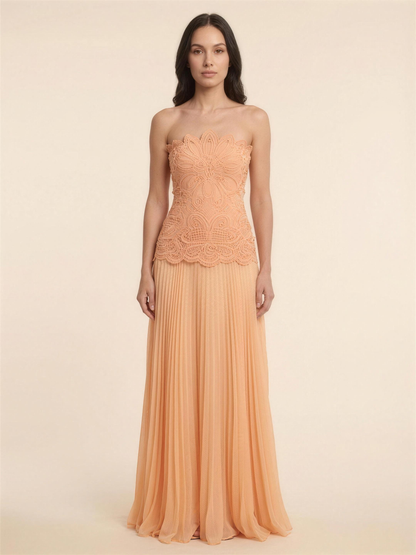 Strapless Pleated Chiffon Maxi Dress - Soft Peach