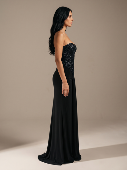 Chocolate Brown Strapless Draped Gown - Black, side