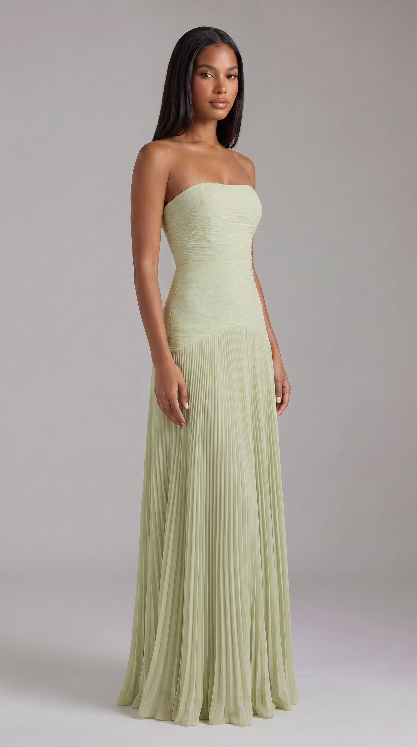 Strapless Ruched Chiffon Maxi Dress