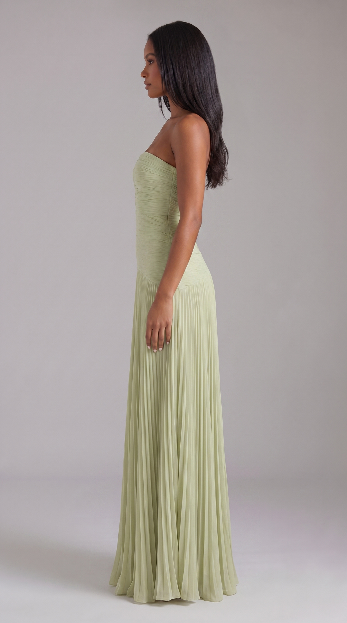 Strapless Ruched Chiffon Maxi Dress