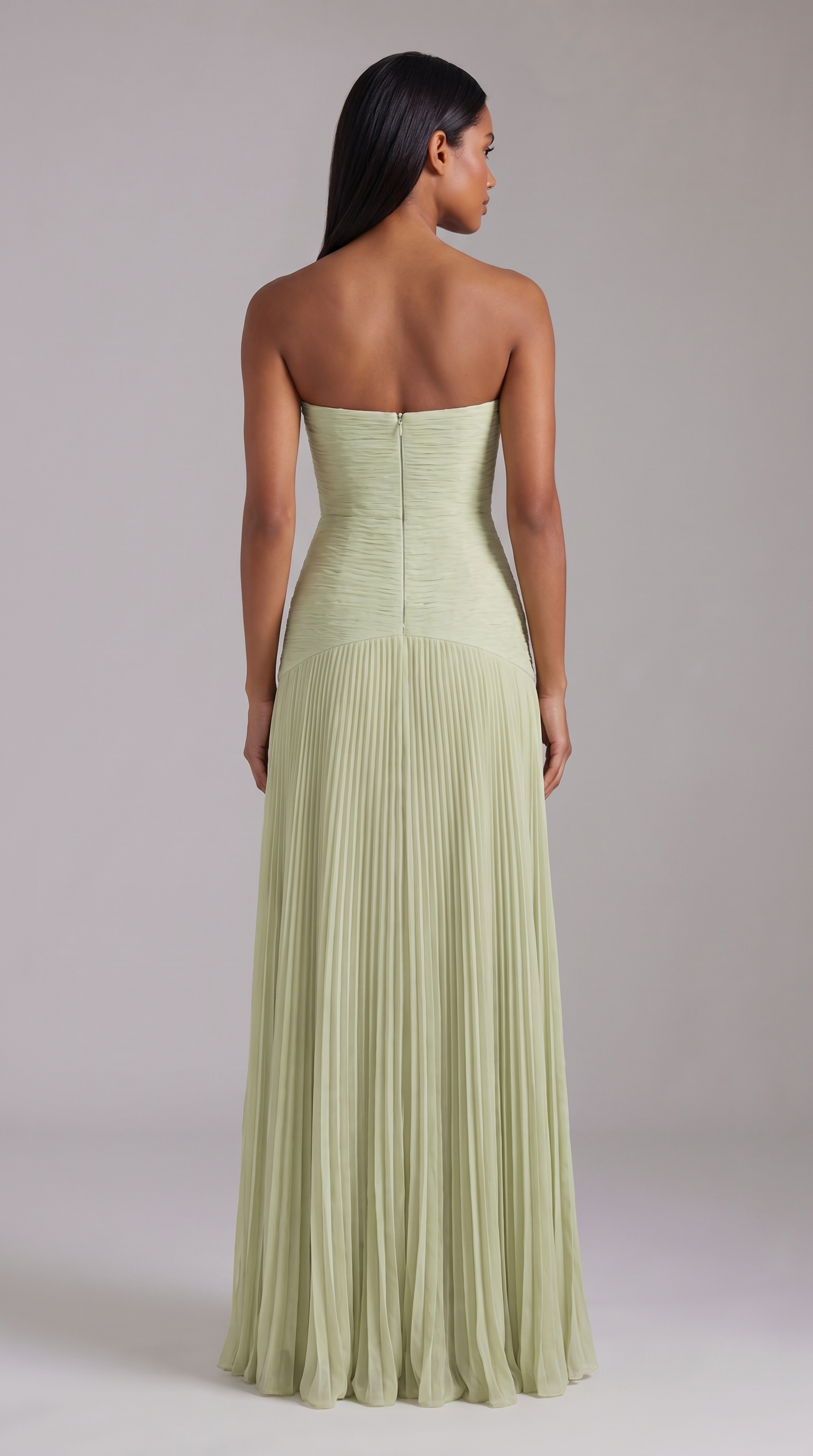 Strapless Ruched Chiffon Maxi Dress