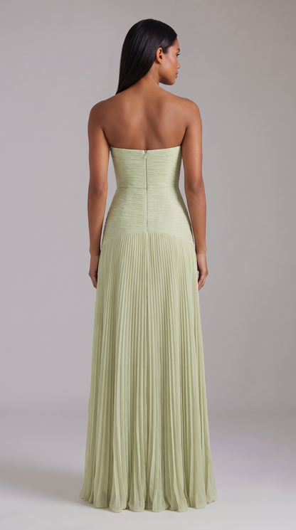 Strapless Ruched Chiffon Maxi Dress