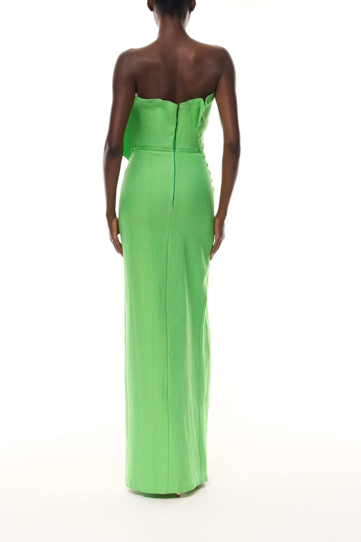 One Shoulder Green Slit Evening Gown