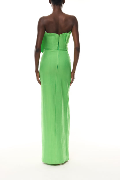 One Shoulder Green Slit Evening Gown