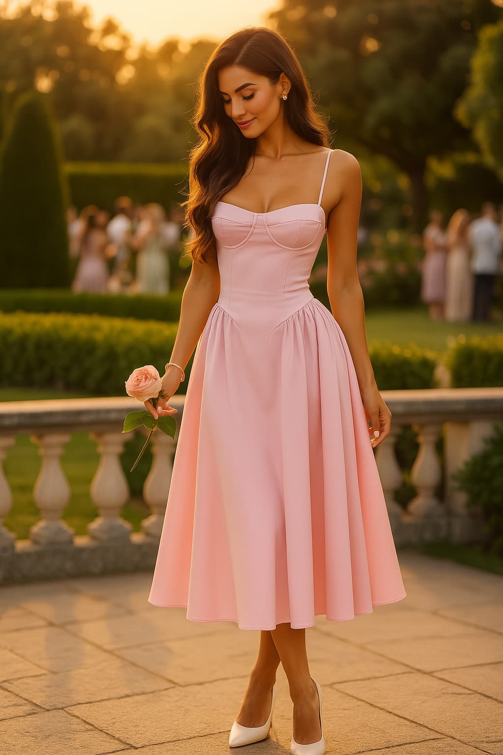 Sweetheart Corset Blush Midi Dress - Pink