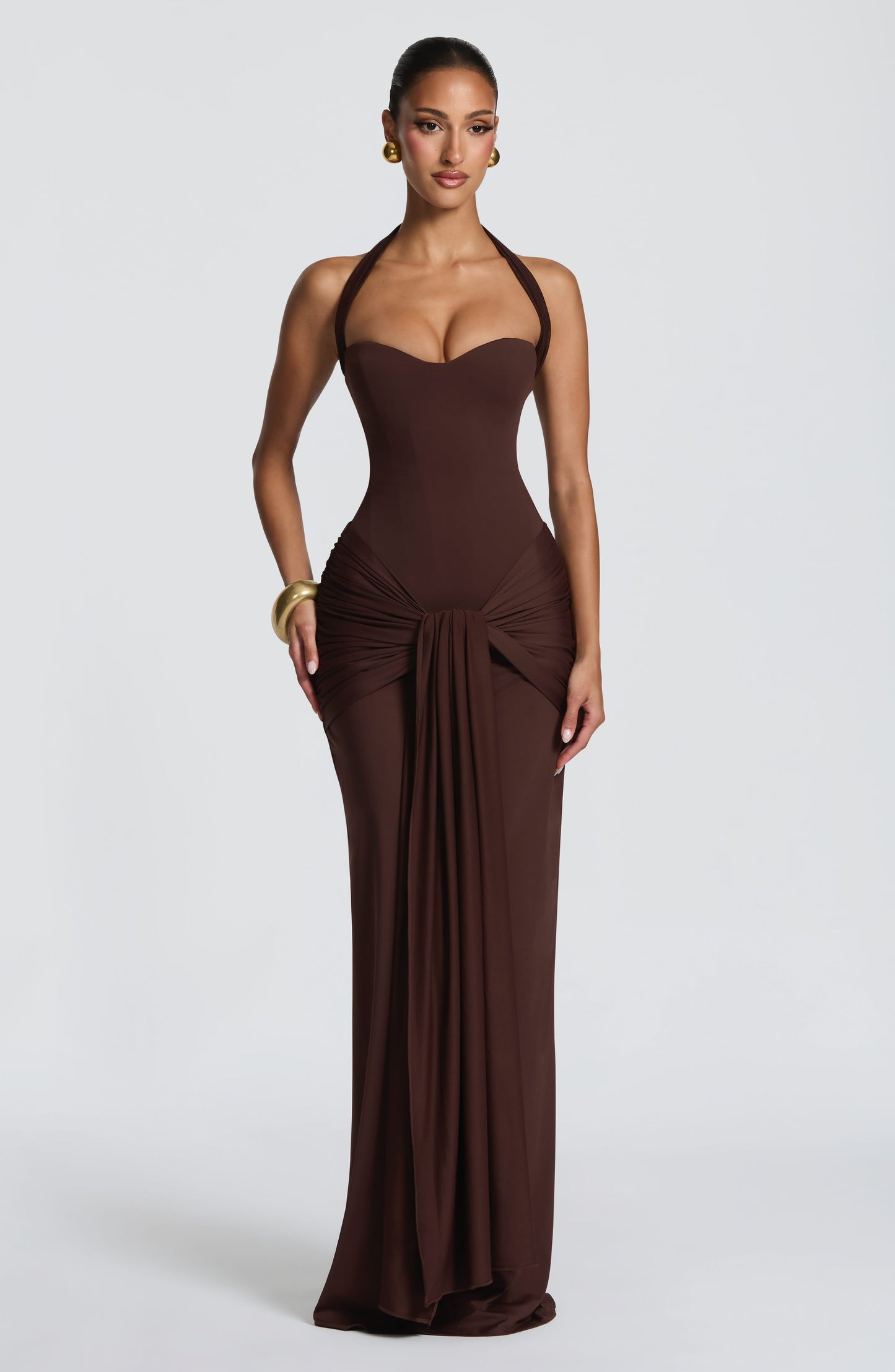 Sweetheart Corset Lace Maxi Dress - Brown