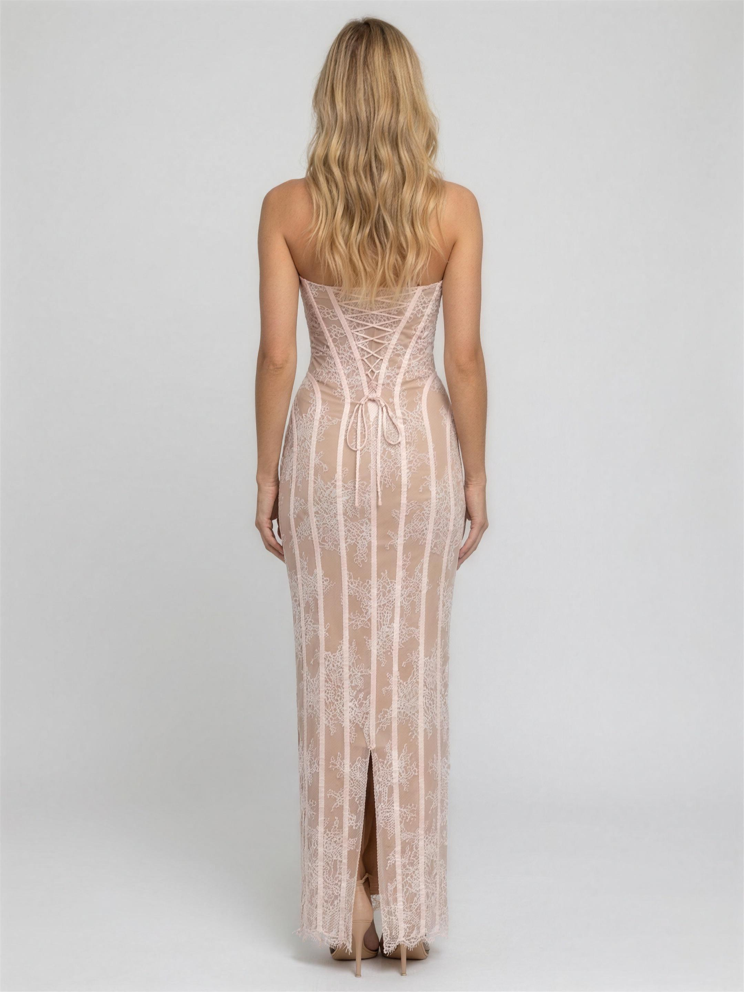 Sweetheart Corset Burgundy Lace Maxi Dress - Blush