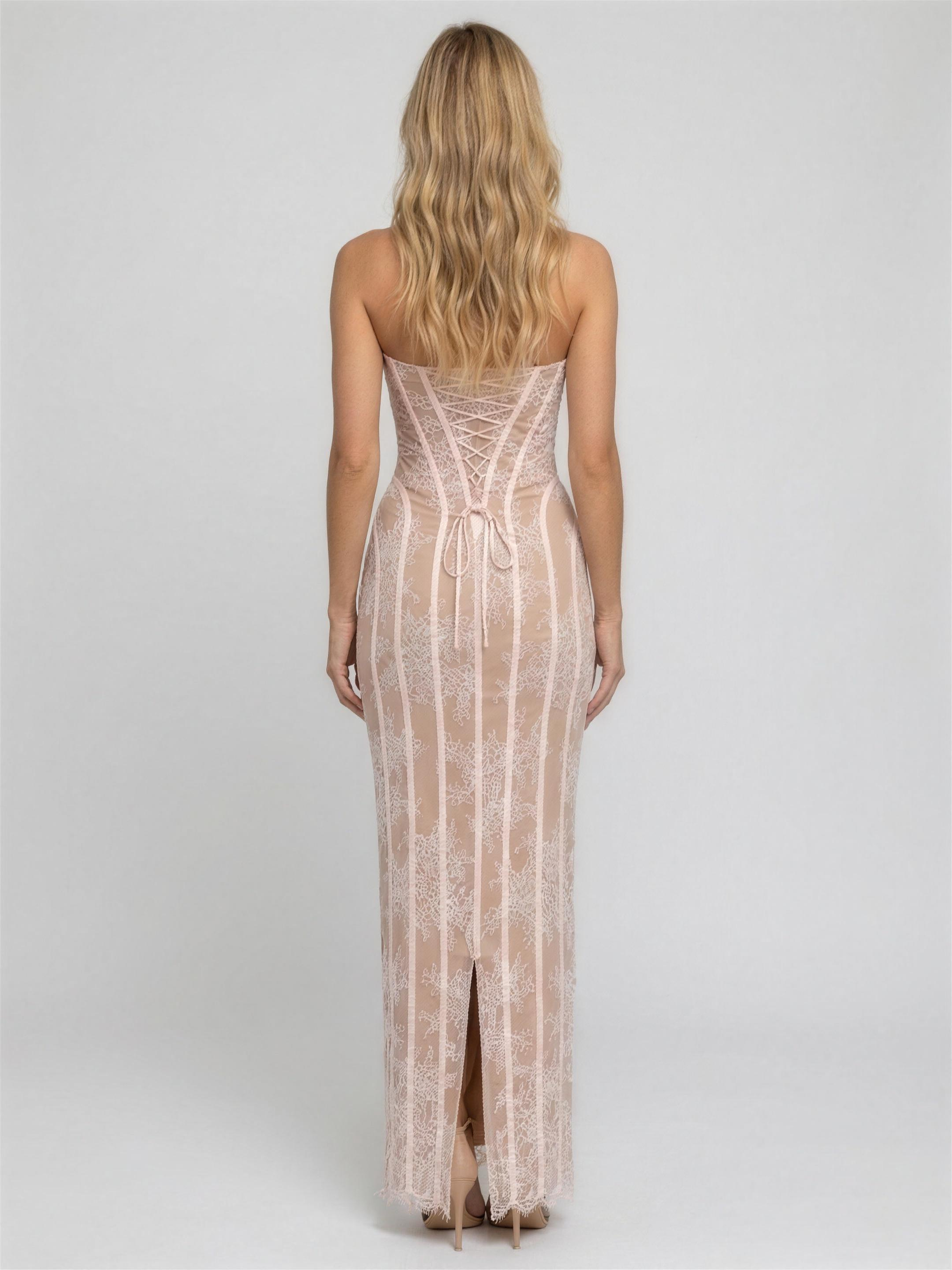 Sweetheart Corset Burgundy Lace Maxi Dress - Blush