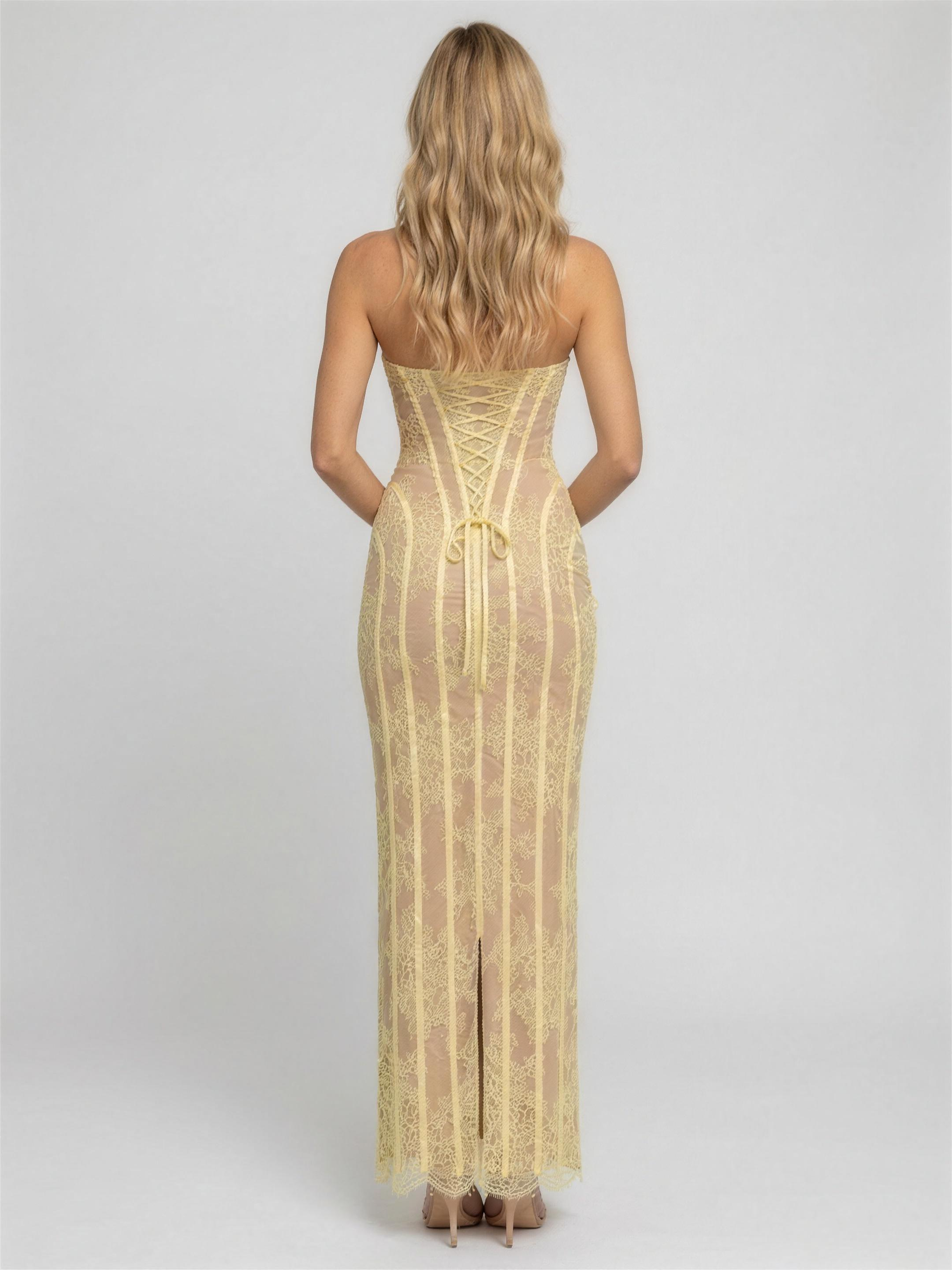 Sweetheart Corset Burgundy Lace Maxi Dress - Lemon