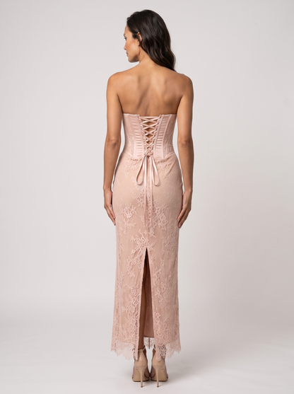 Sweetheart Corset Wine Lace Maxi Dress - Blush