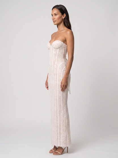 Sweetheart Corset Wine Lace Maxi Dress - Ivory