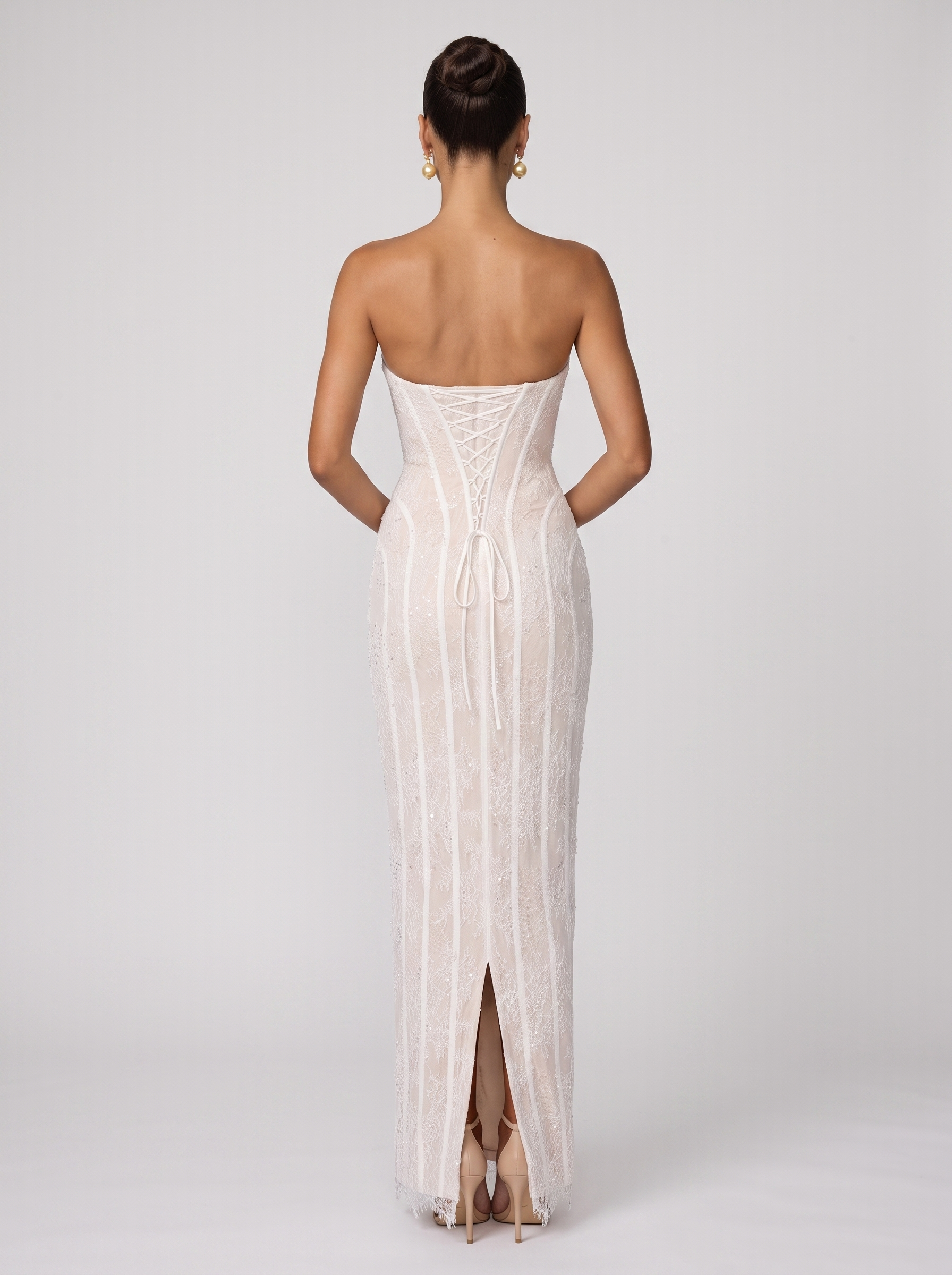 Sweetheart Corset Wine Lace Maxi Dress - Ivory