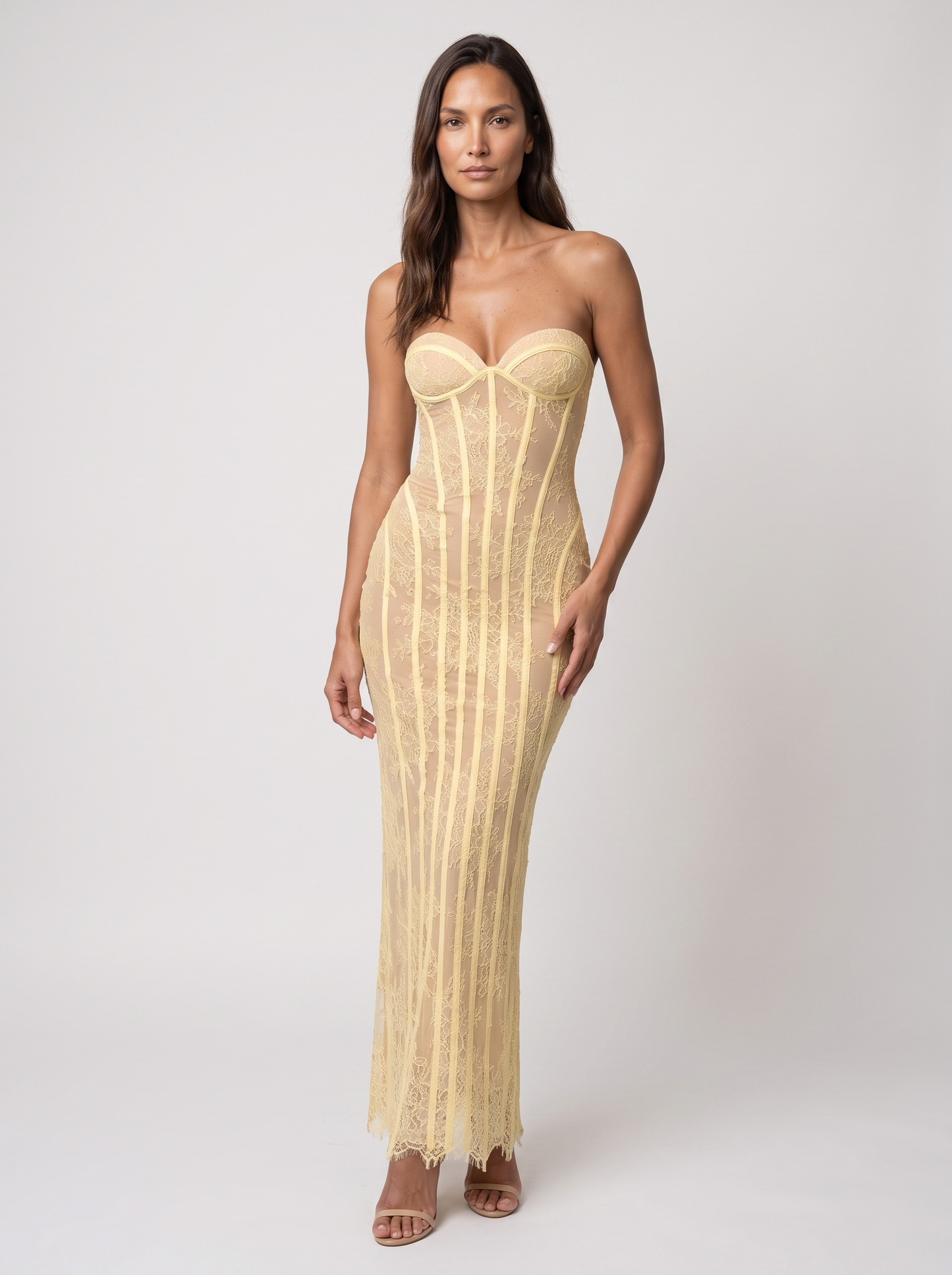 Sweetheart Corset Wine Lace Maxi Dress - Lemon