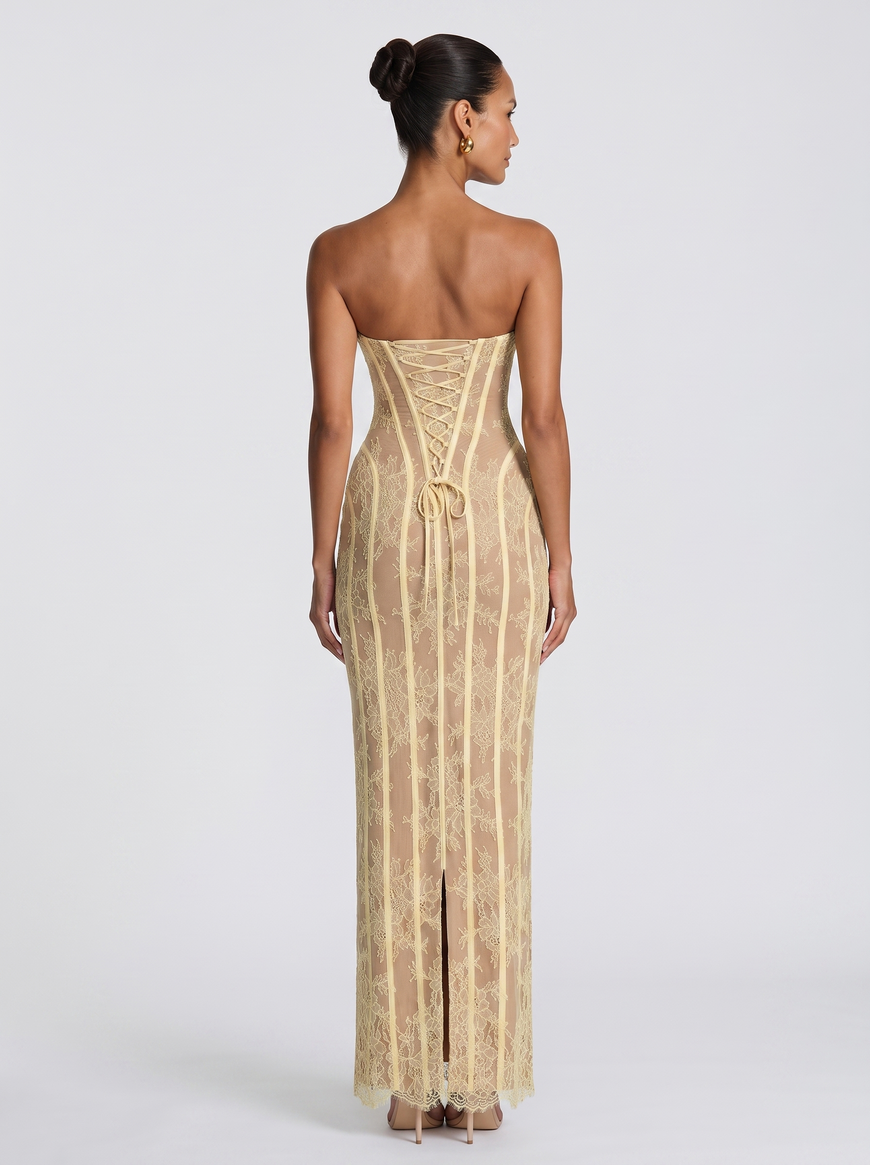 Sweetheart Corset Wine Lace Maxi Dress - Lemon