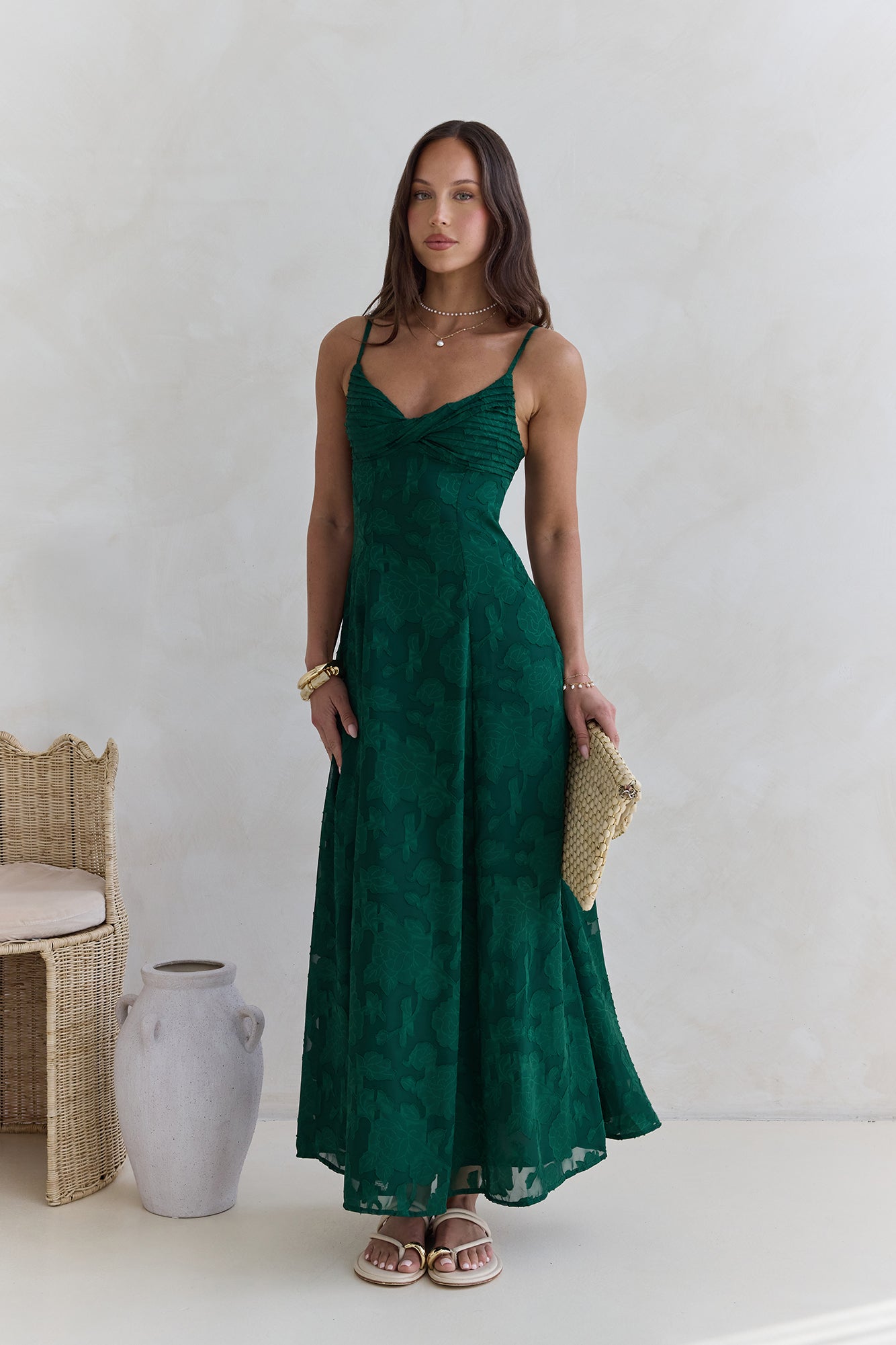 Sweetheart Emerald Textured Maxi Dress - Green