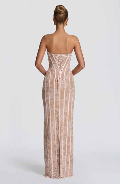 Sweetheart Wine Floral Lace Maxi Dress - Blush, side