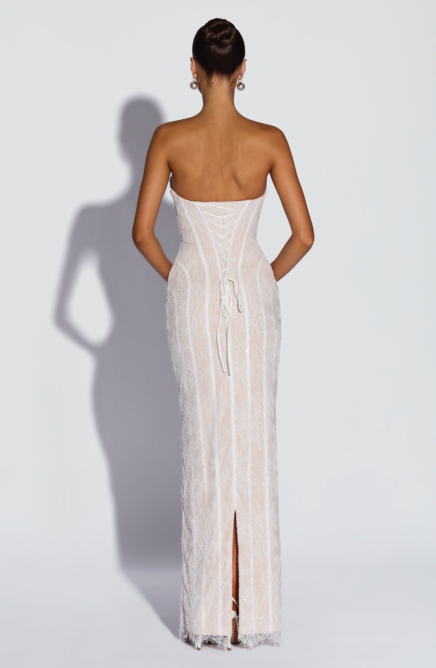 Sweetheart Wine Floral Lace Maxi Dress - Ivory, back
