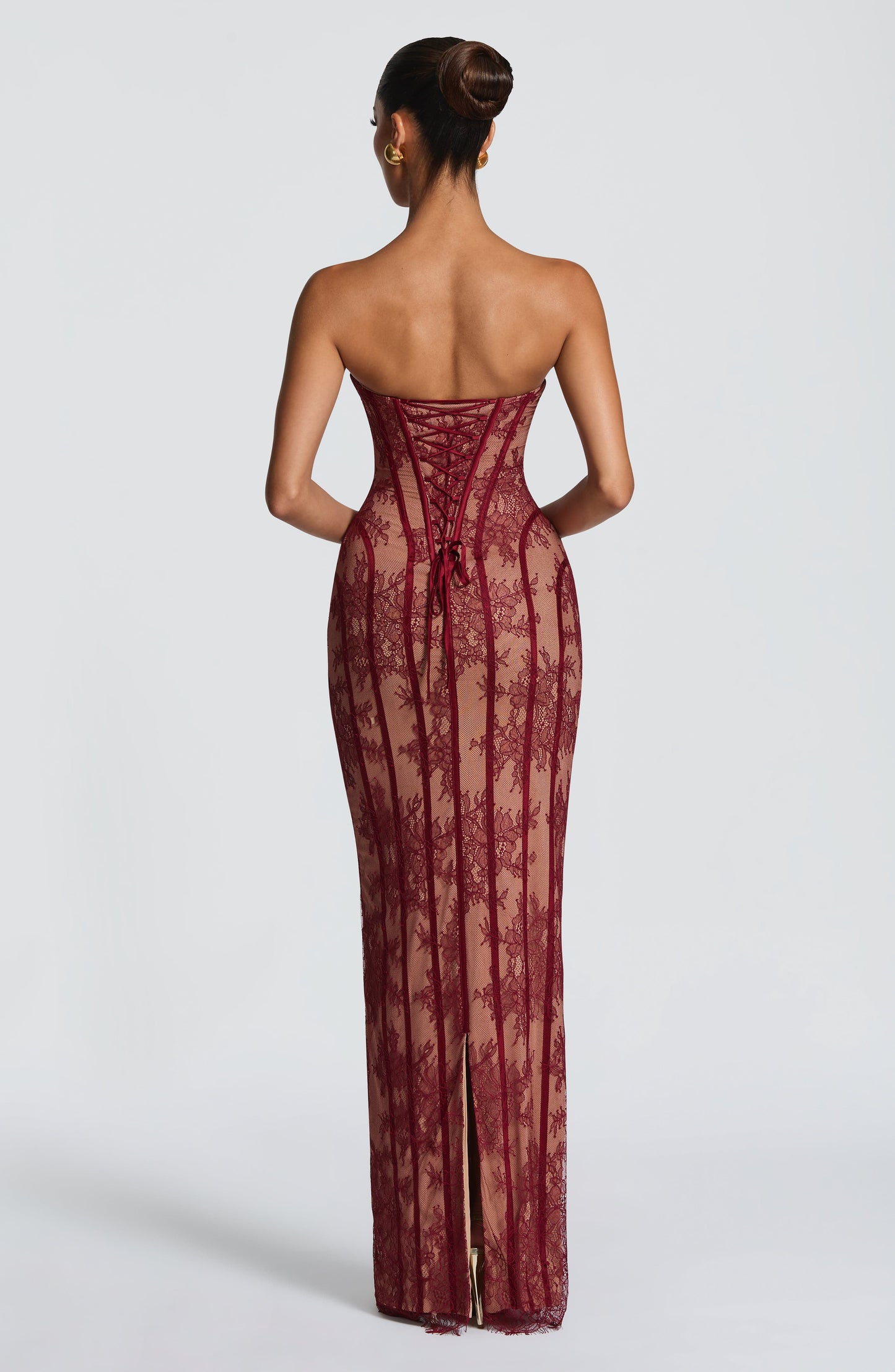 Sweetheart Wine Floral Lace Maxi Dress - Burgundy, side