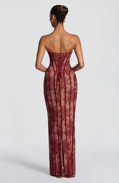 Sweetheart Wine Floral Lace Maxi Dress - Burgundy, side