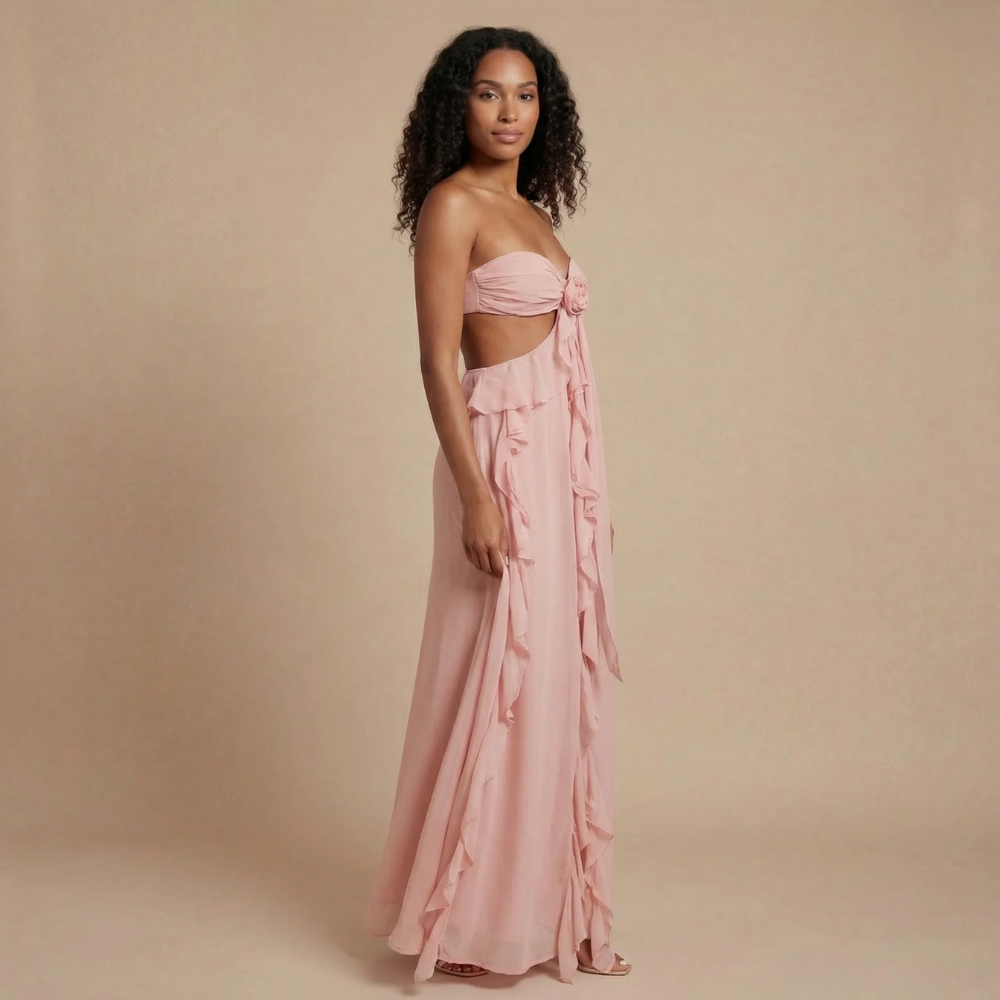 Sweetheart Open Back Homecoming Maxi Dress - Pink, back