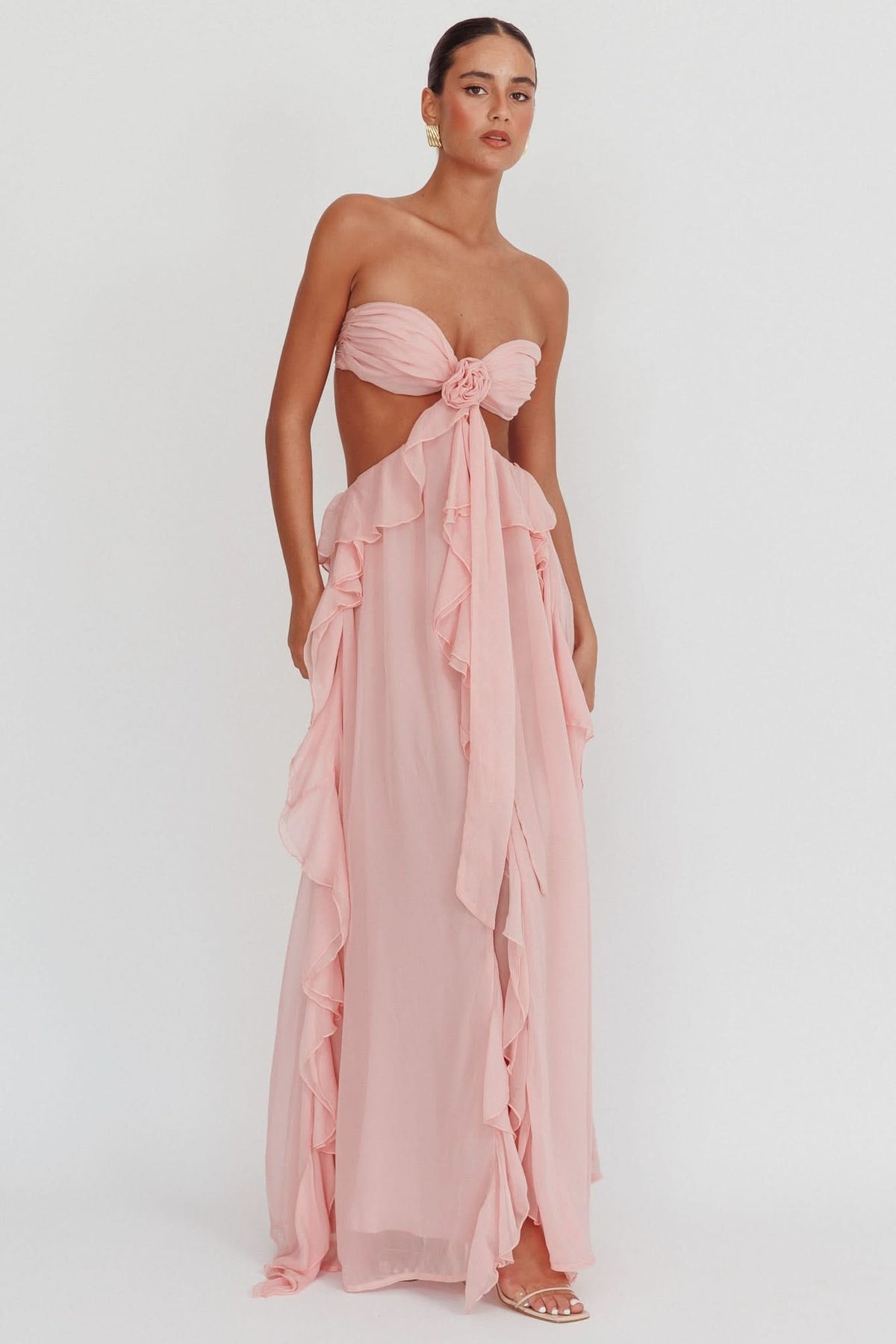 Sweetheart Ruched Chiffon Cute Maxi Dress